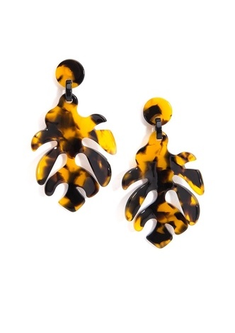 Tortoise Palm Tree Leaf Earring - Black and Brown