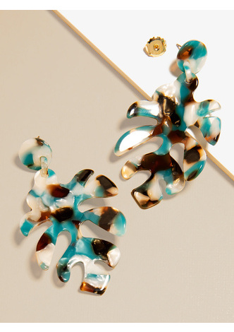 Tortoise Palm Tree Leaf Earring - Black and Brown