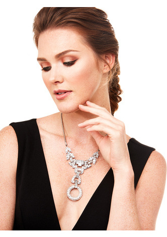 Antiqued Dazzling Crystal Detail Necklace - Burnished Silver/Clear