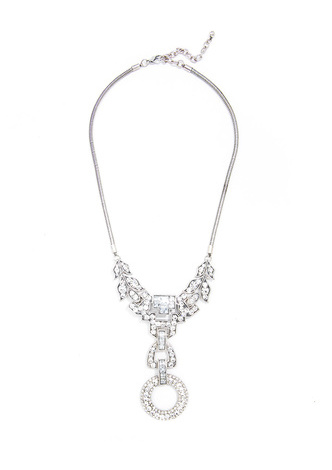 Antiqued Dazzling Crystal Detail Necklace - Burnished Silver/Clear
