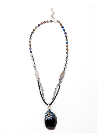 Beaded Chain with Black Oval Pendant