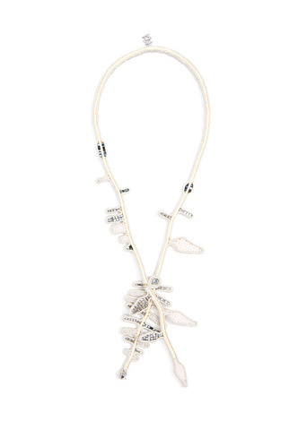Beaded Vine Lariat Necklace - Beige