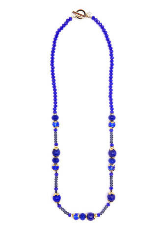 Cobalt Crystal Beaded Long Toggle Necklace