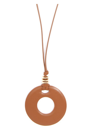Faux Leather Round Pendant Necklace