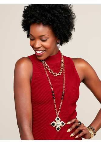 Four Petal Pendant Necklace  - color is Gold/Jet Black | ZENZII Wholesale