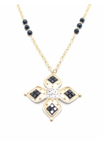 Four Petal Pendant Necklace  - color is Gold/Jet Black | ZENZII Wholesale