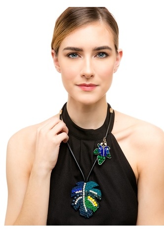 Handmade Tropical Leaf Necklace - Blue