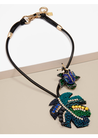 Handmade Tropical Leaf Necklace - Blue