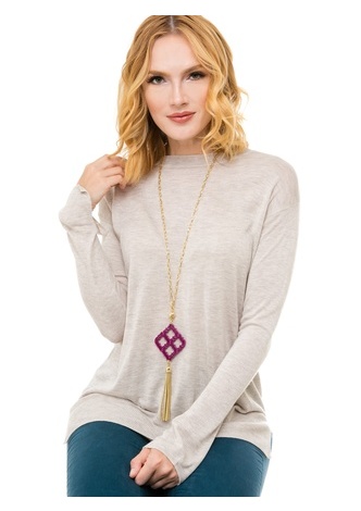 Lattice Pendant with Tassel Necklace - navy