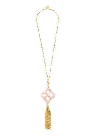 Lattice Pendant with Tassel Necklace - navy