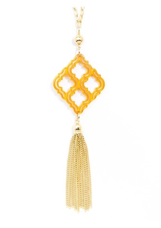 Lattice Pendant with Tassel Necklace - navy