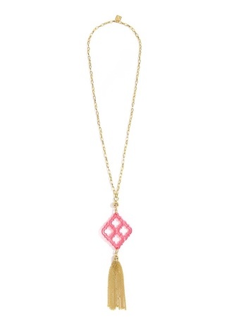 Lattice Pendant with Tassel Necklace - navy