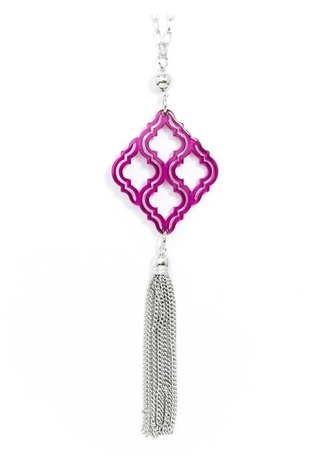 Lattice Pendant with Tassel Necklace - navy