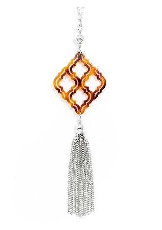 Lattice Pendant with Tassel Necklace - navy