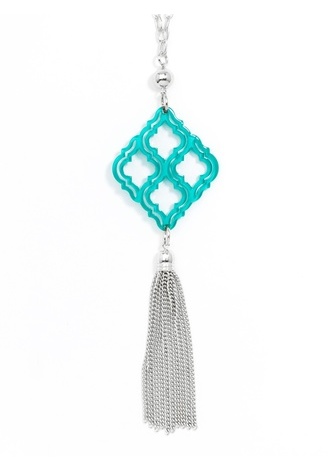 Lattice Pendant with Tassel Necklace - navy