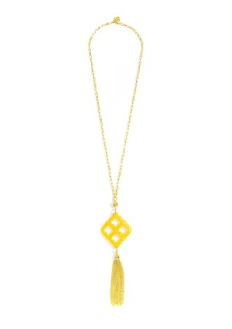 Lattice Pendant with Tassel Necklace - navy