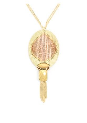 Long Tribal Shielding Pendant Necklace  - color is Gold | ZENZII Wholesale