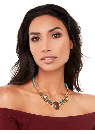 Multi Stone Regions Necklace  - color is Brown | ZENZII Wholesale