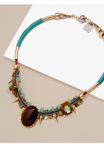 Multi Stone Regions Necklace  - color is Brown | ZENZII Wholesale