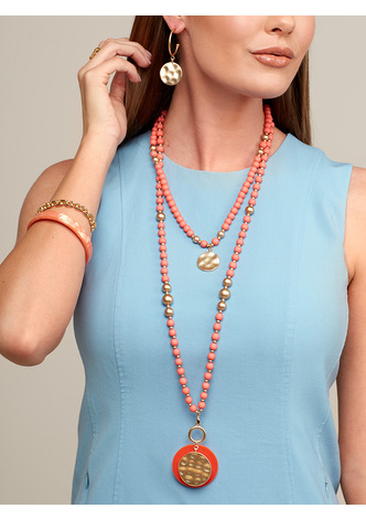 <em>Resin</em> and Matte Coin Beaded Long Necklace
