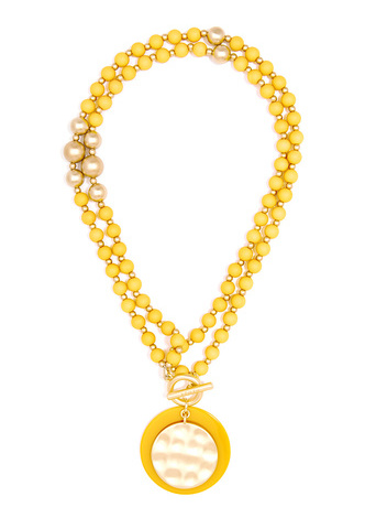 Resin and Matte Coin Beaded Long Necklace