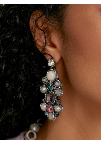 Stacked Crystal Flowers Drop Earring