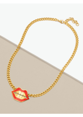The Perfect Lip Pendant Chain Necklace  - color is Gold/Red | ZENZII Wholesale