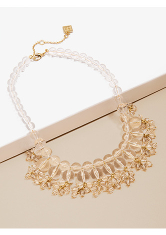 Beaded Lucite Statement Collar Necklace - Clear