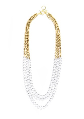 Beaded Lucite and Gold Long Necklace - Clear