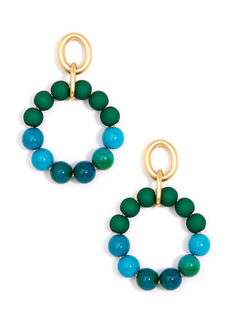 Blue Marbled Beaded Drop Hoop Earring