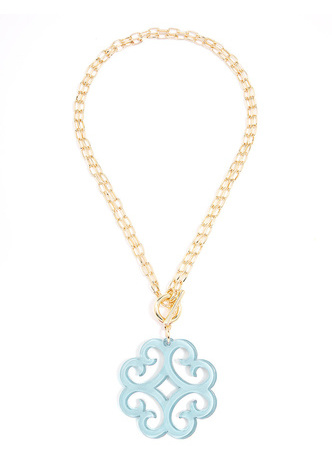 Circular Wave Resin Pendant Double Link Chain Necklace