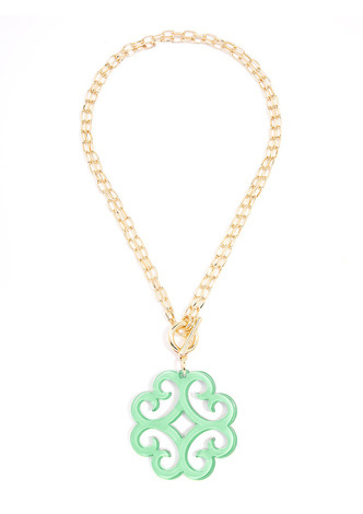 Circular Wave Resin Pendant Double Link Chain Necklace