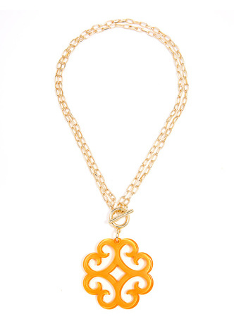 Circular Wave Resin Pendant Double Link Chain Necklace