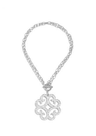 Circular Wave Resin Pendant Double Link Chain Necklace