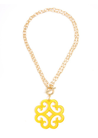 Circular Wave Resin Pendant Double Link Chain Necklace