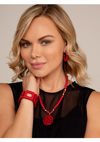 Damask Pendant Beaded Collar Necklace - BLK