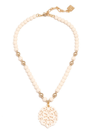 Damask Pendant Beaded Collar Necklace - BLK