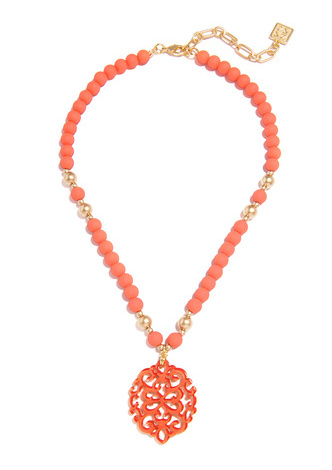 Damask Pendant Beaded Collar Necklace - BLK