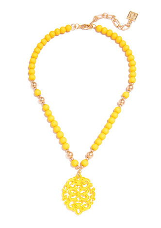 Damask Pendant Beaded Collar Necklace - BLK