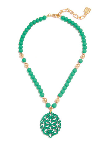 Damask Pendant Beaded Collar Necklace - BLK