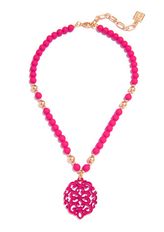 Damask Pendant Beaded Collar Necklace - BLK