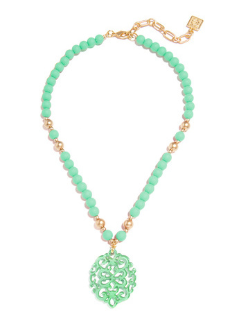 Damask Pendant Beaded Collar Necklace - BLK