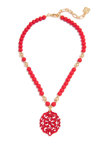 Damask Pendant Beaded Collar Necklace - BLK