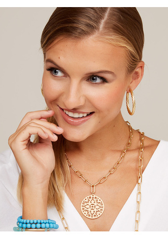 Emblem Pendant and Chain Collar Necklace