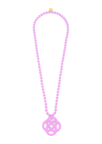 Glassbead Long Necklace with Resin Quatrefoil Charm