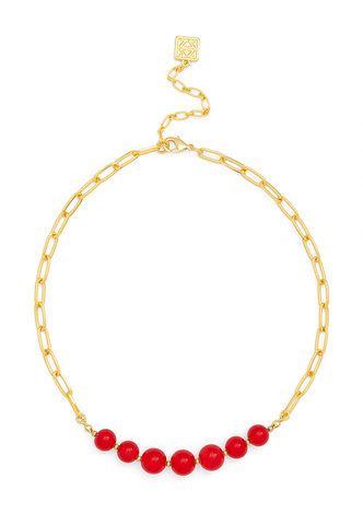 Glassbead Metal Link Collar Necklace