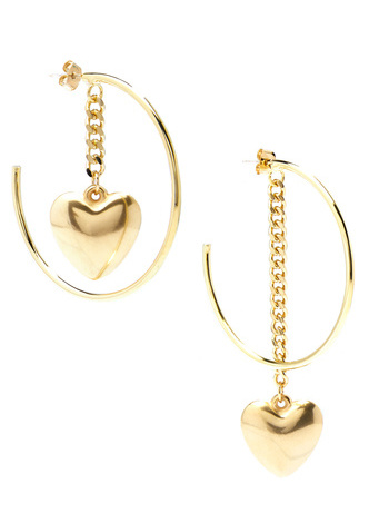 Heart and Chain Hoop Earring