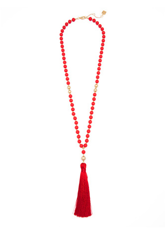 Matte Beaded Necklace with Tassel