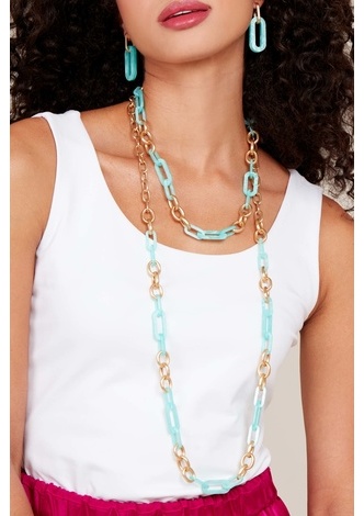 Metal and <em>Resin</em> Link Long Necklace