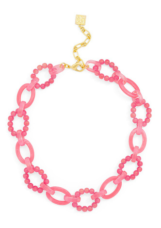 Multicolor Glass Bead and Resin Link Collar Necklace